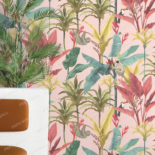 Pink Jungle — floral wallpaper mural, Peps Wall Dubai