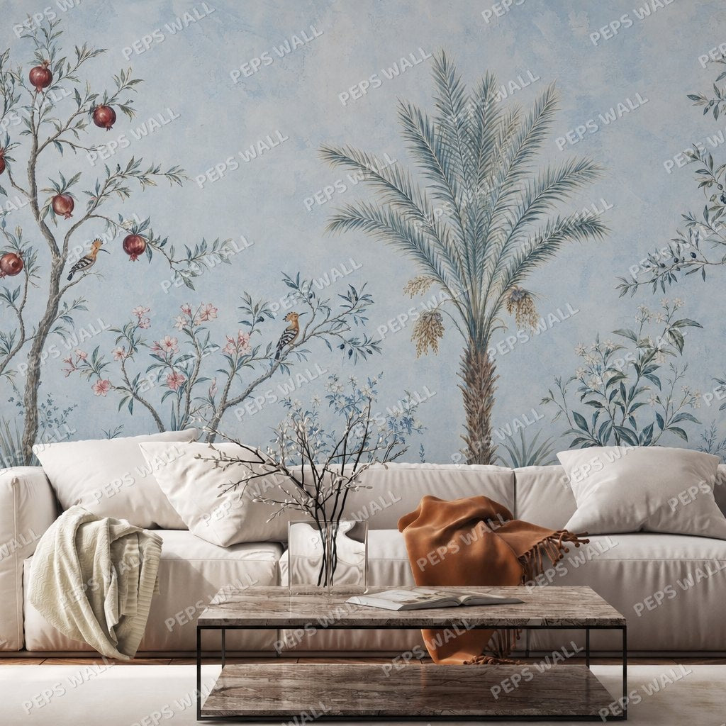 Oasis Bleu — chinoiserie wallpaper Dubai, Peps Wall
