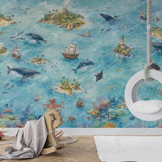 Ocean Atlas — kids world map wallpaper Dubai, Peps Wall