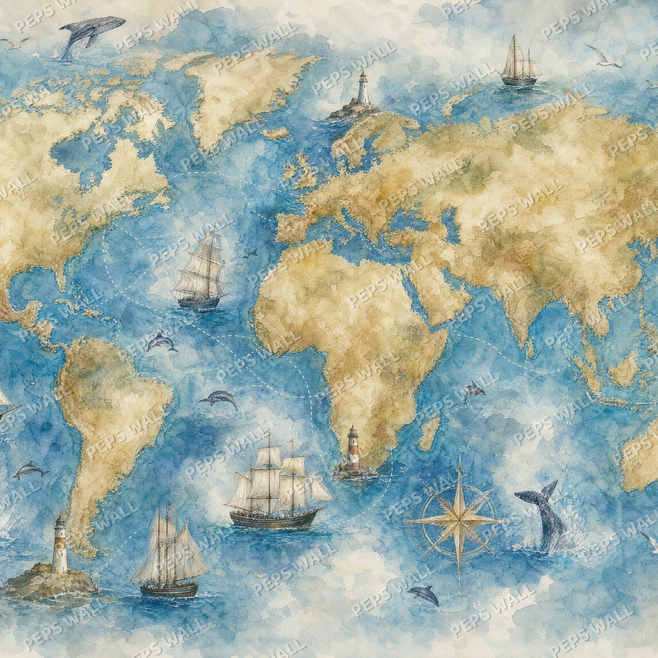 Ocean Explorer Map - Watercolor wallpaper design
