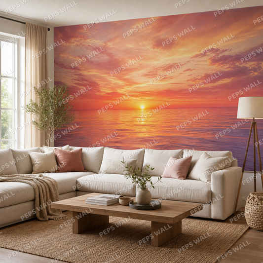 Ocean Sunset wallpaper in a Dubai living room - Peps Wall