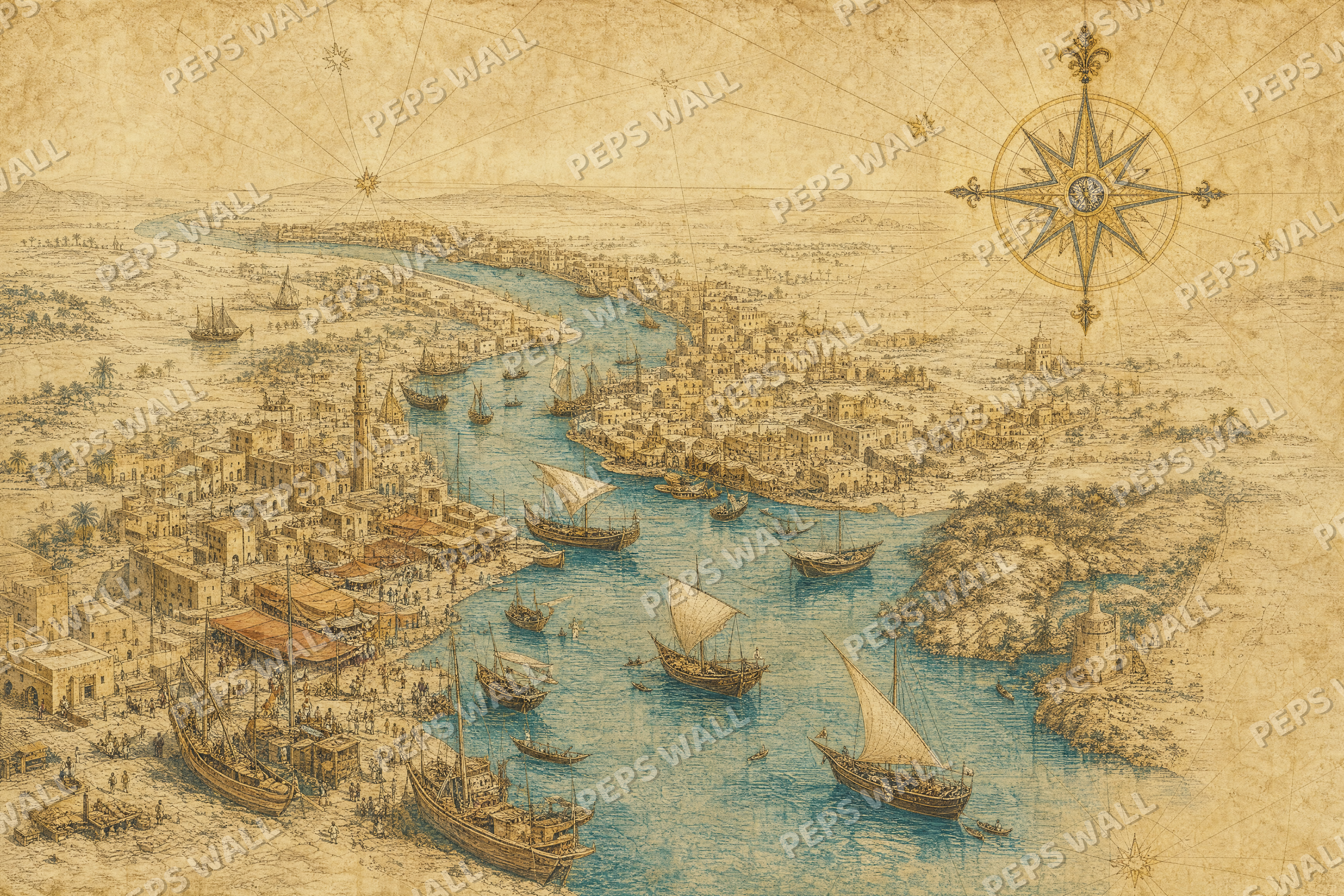 Old Dubai Chart - made-to-measure wall mural design by Peps Wall Dubai