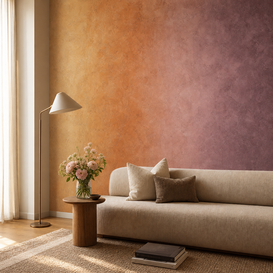 Ombre Sunset Gradient living room wallpaper - custom mural printed and installed in Dubai
