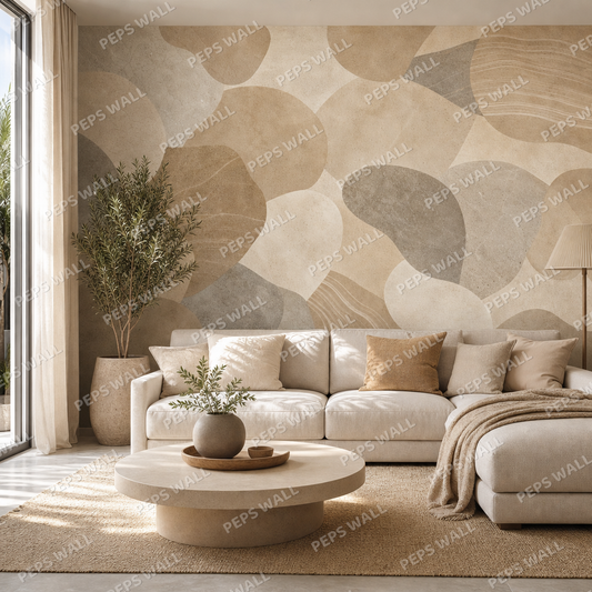 Organic Sand Shapes wallpaper in a Dubai living room - Peps Wall