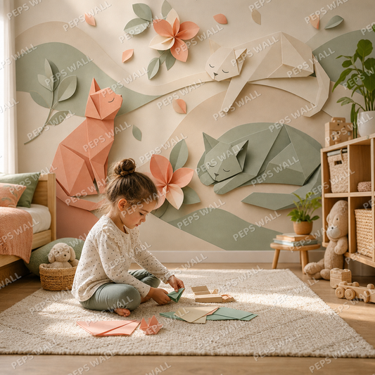 Origami Cats wallpaper in a Dubai kids bedroom - Peps Wall