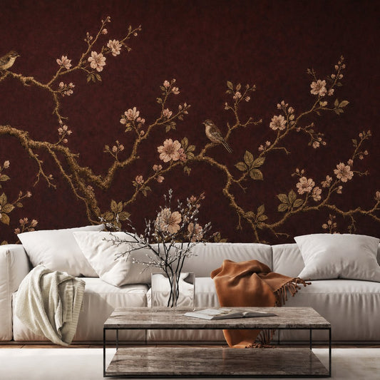 Oxblood Orchard — floral wallpaper Dubai, Peps Wall