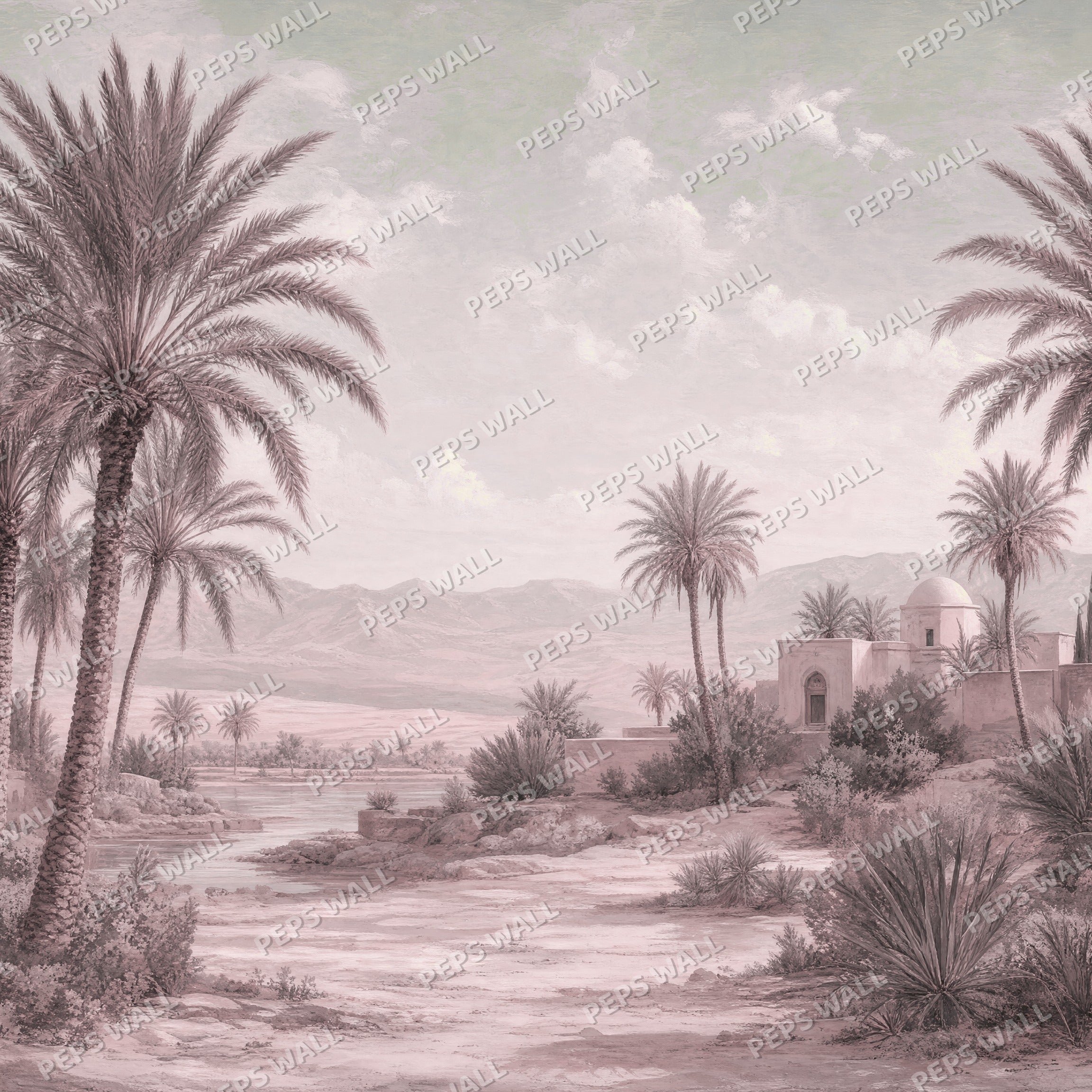 Palm Grove - Blush wallpaper design