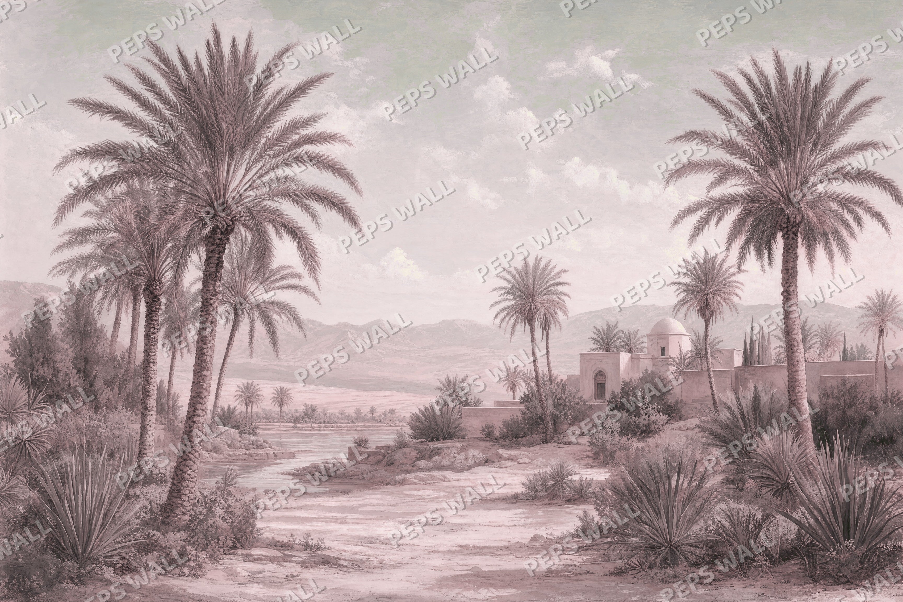 Palm Grove - Blush full wall mural design