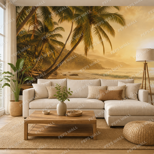 Palm Shoreline wallpaper in a Dubai living room - Peps Wall