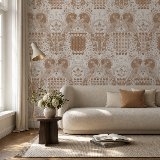 Paon Oriental #3 - Peacock living room wallpaper - custom mural printed and installed in Dubai