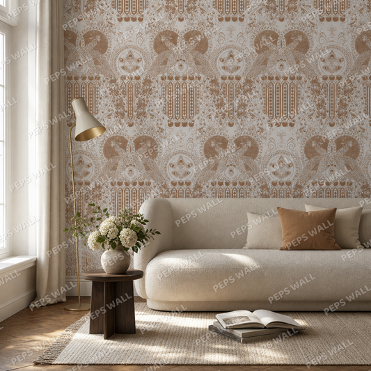 Paon Oriental #3 - Peacock living room wallpaper - custom mural printed and installed in Dubai