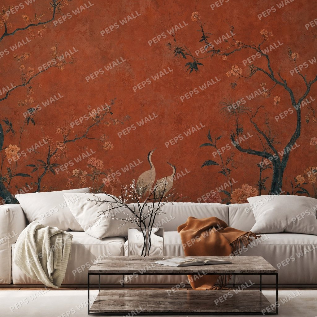Paprika Garden — chinoiserie wallpaper Dubai, Peps Wall