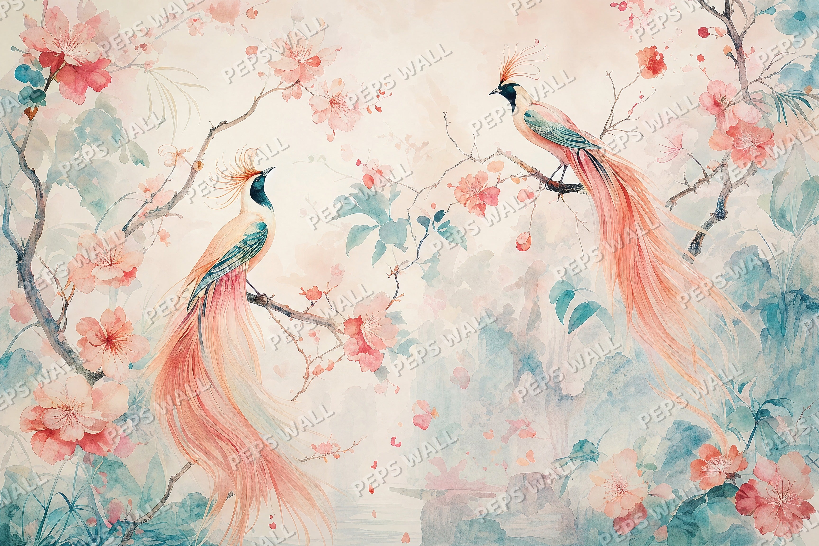 Paradise Birds - Watercolor full wall mural design