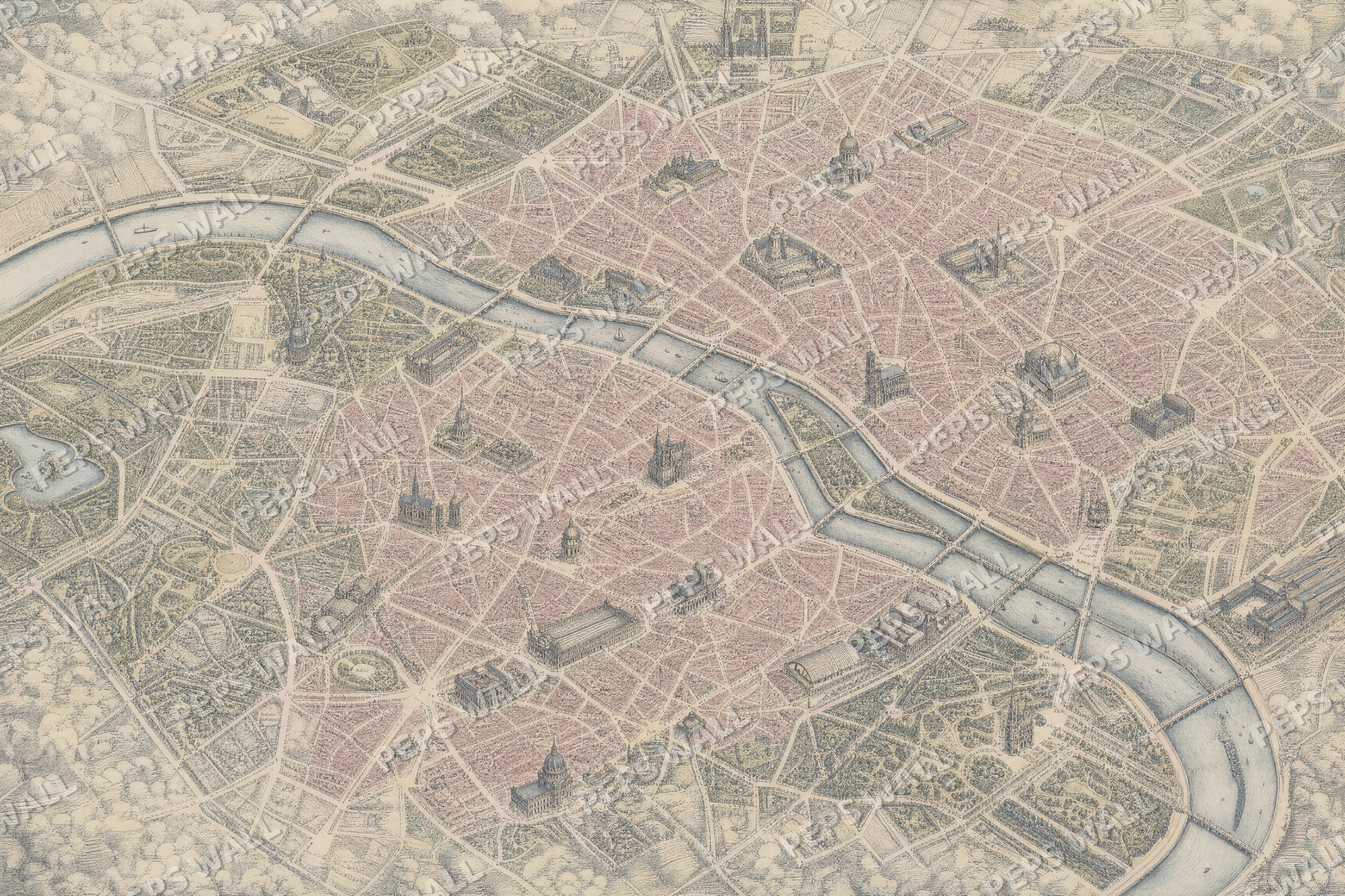 Paris 1900 Plan - made-to-measure wall mural design by Peps Wall Dubai