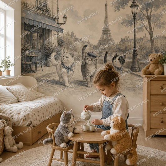 Cats of Paris wallpaper in a Dubai kids bedroom - Peps Wall