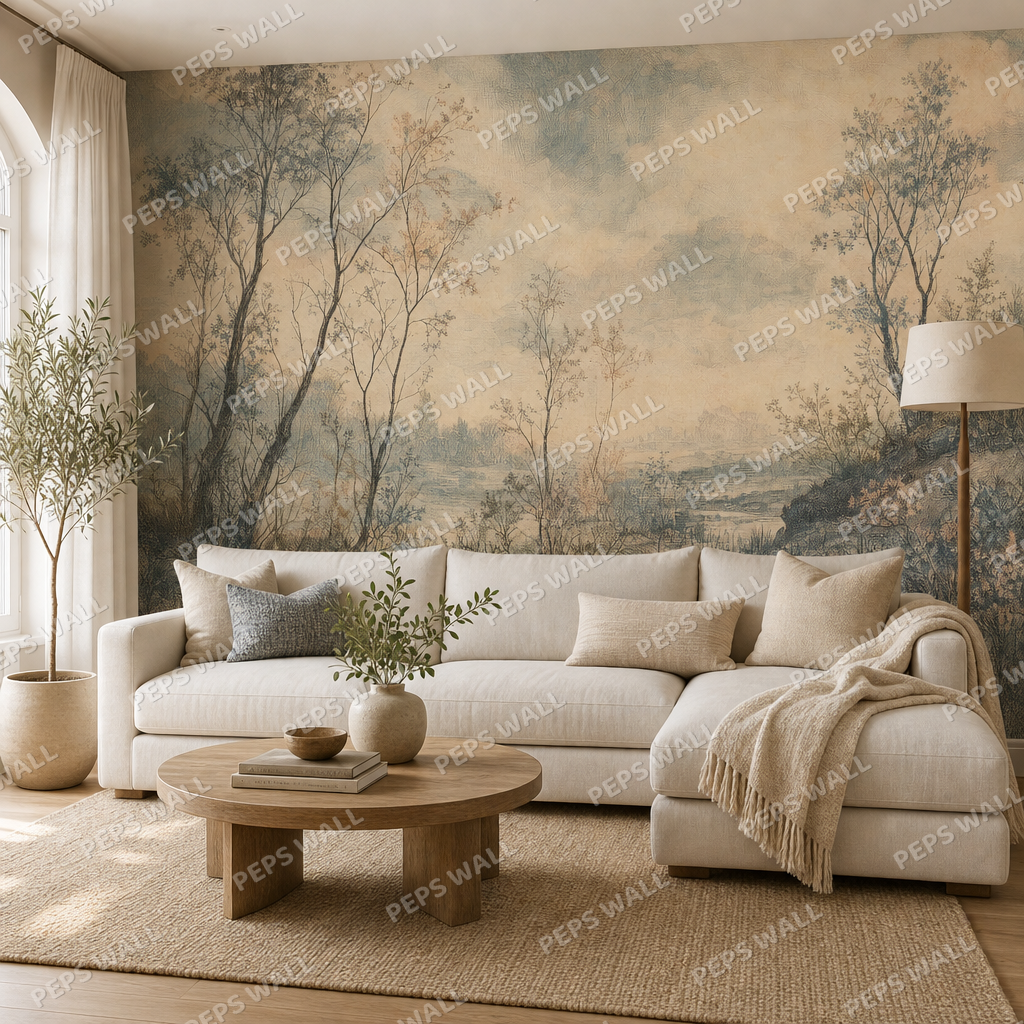 Bellewood Pastel wallpaper in a Dubai living room - Peps Wall