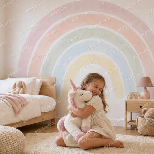 Pastel Rainbow 2 kids room wallpaper - custom mural printed and installed in Dubai