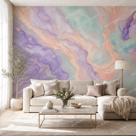 Pastel Marble Swirl wallpaper in a Dubai living room - Peps Wall