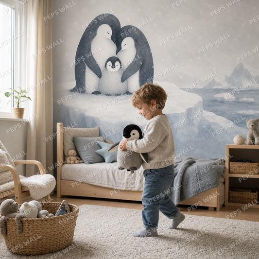 Penguin Family wallpaper in a Dubai kids bedroom - Peps Wall