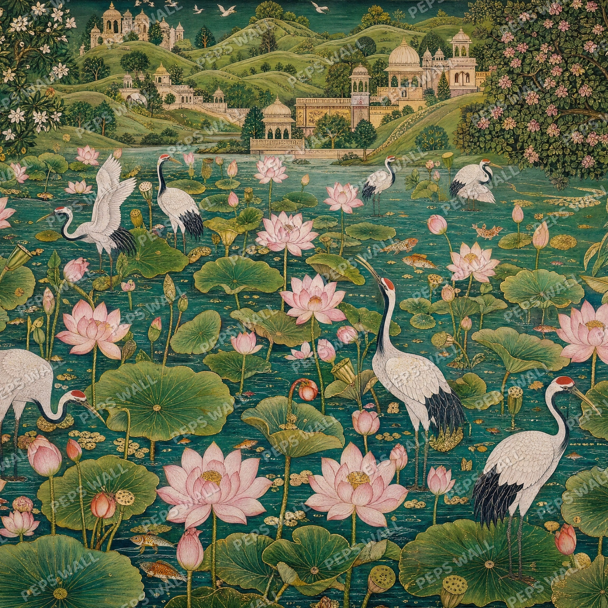 Pichwai Lotus Pond - Heritage wallpaper design