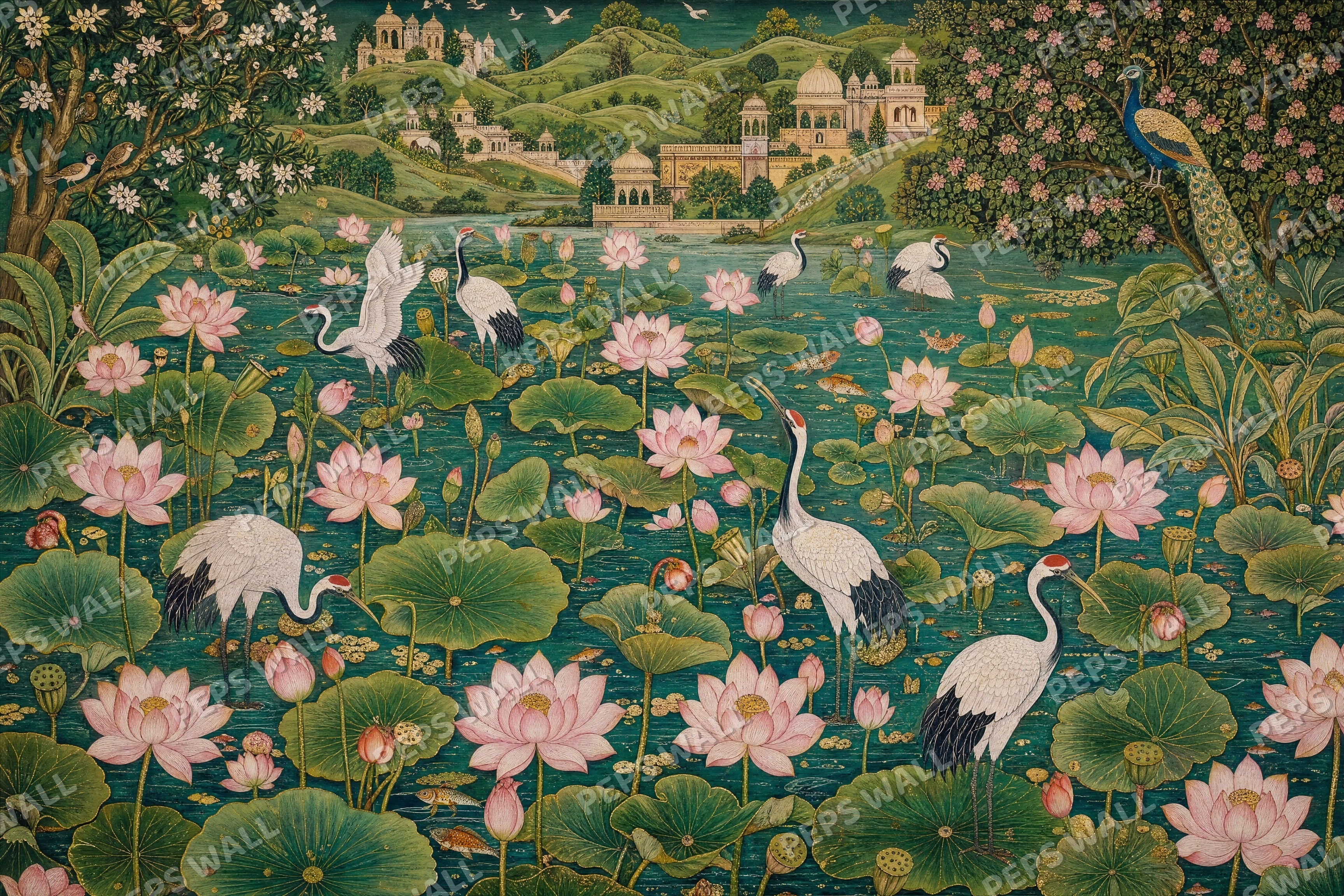 Pichwai Lotus Pond - Heritage full wall mural design