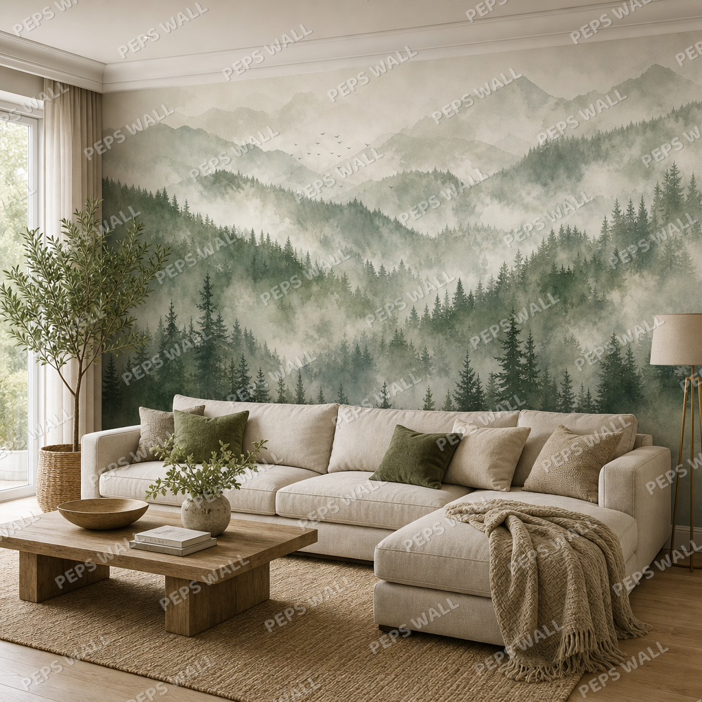 Pine Ridge wallpaper in a Dubai living room - Peps Wall