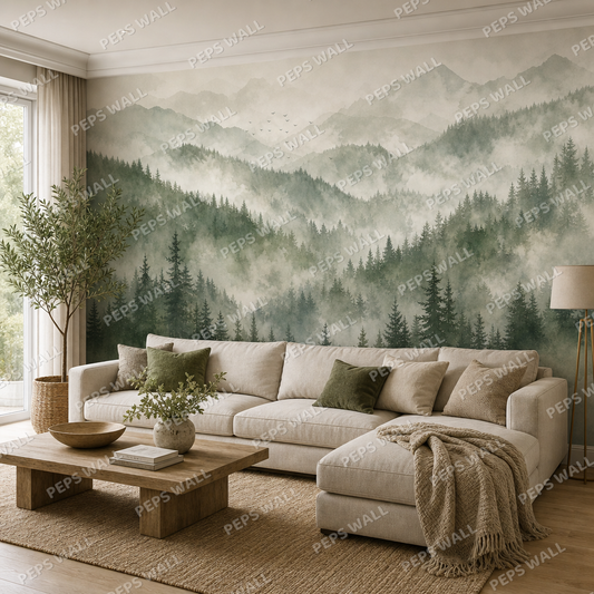 Pine Ridge wallpaper in a Dubai living room - Peps Wall