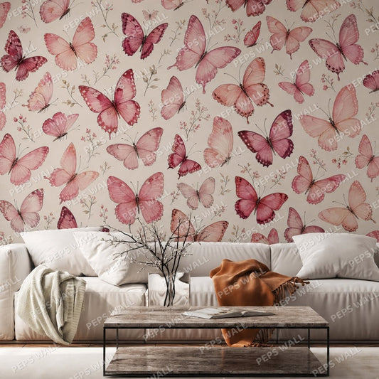 Pink Butterfly Mural — butterfly wallpaper mural, Peps Wall Dubai