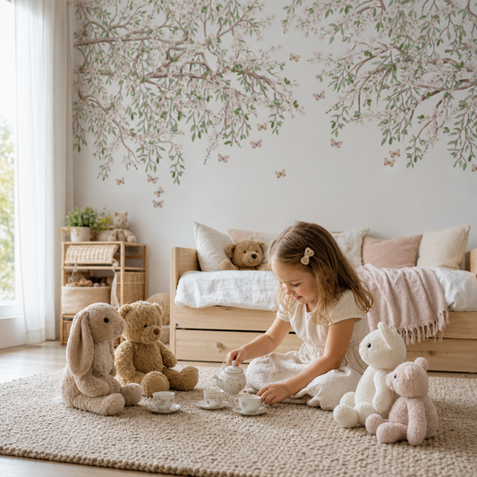 Pink Cherry Blossom kids room wallpaper - custom mural printed and installed in Dubai
