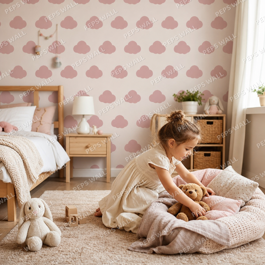 Pink Cloud kids room wallpaper - custom mural printed and installed in Dubai