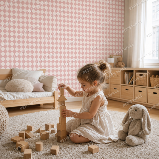 Pink Houndstooth kids room wallpaper - custom mural printed and installed in Dubai