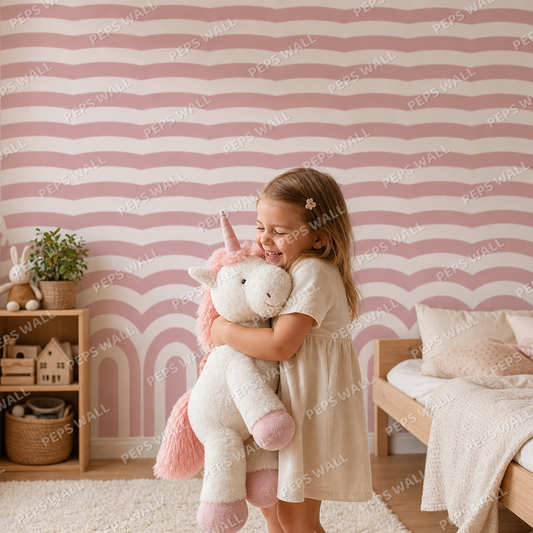 Pink Rainbow kids room wallpaper - custom mural printed and installed in Dubai
