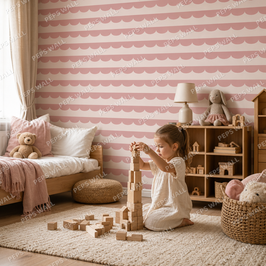 Pink Scallop kids room wallpaper - custom mural printed and installed in Dubai