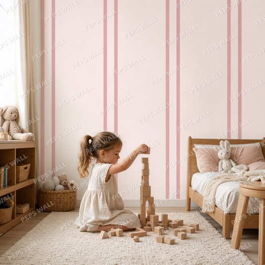Pink Stripe Banker kids room wallpaper - custom mural printed and installed in Dubai