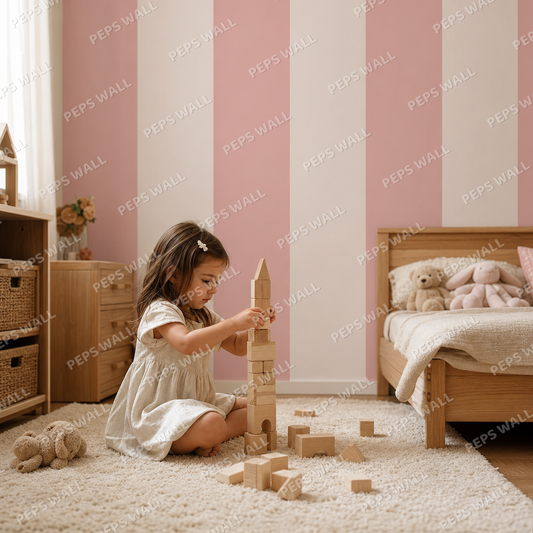 Pink Stripe Cabana kids room wallpaper - custom mural printed and installed in Dubai