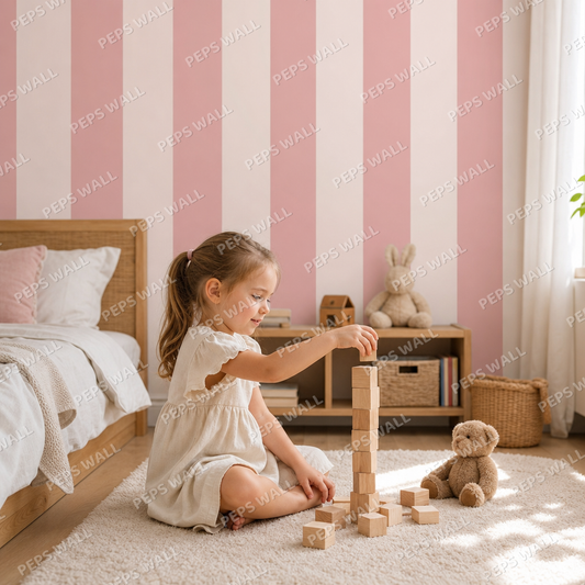Pink Stripe Classic kids room wallpaper - custom mural printed and installed in Dubai