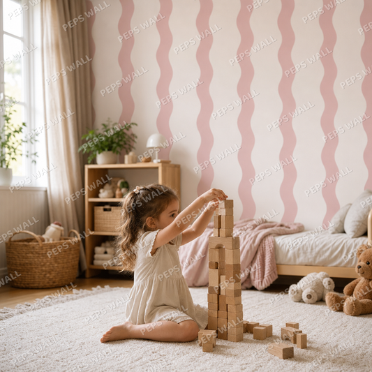 Pink Stripe Handdrawn kids room wallpaper - custom mural printed and installed in Dubai
