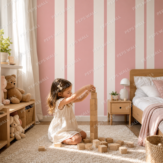 Pink Stripe Vintage kids room wallpaper - custom mural printed and installed in Dubai