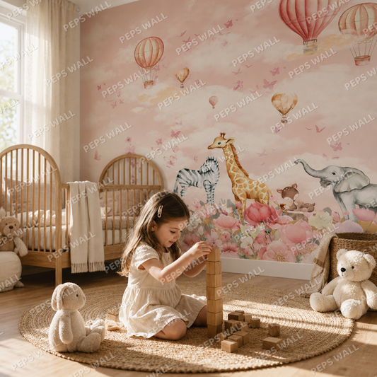 Pink Wonderland kids room wallpaper - custom mural printed and installed in Dubai