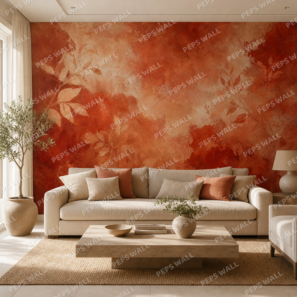 Rust Plaster wallpaper in a Dubai living room - Peps Wall