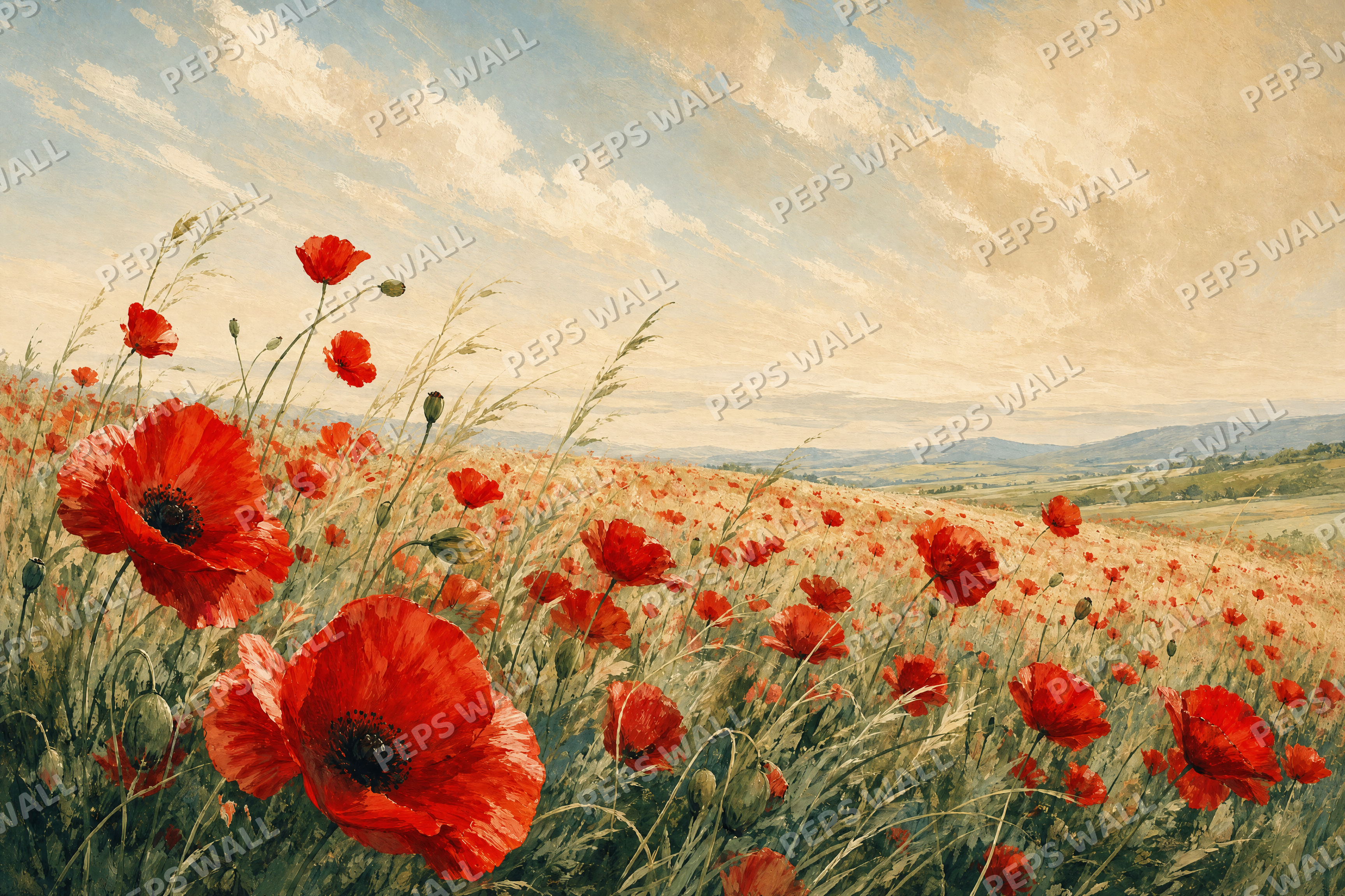 Poppy Meadow - made-to-measure wall mural design by Peps Wall Dubai