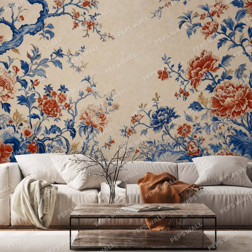 Porcelaine Rouge — chinoiserie wallpaper Dubai, Peps Wall