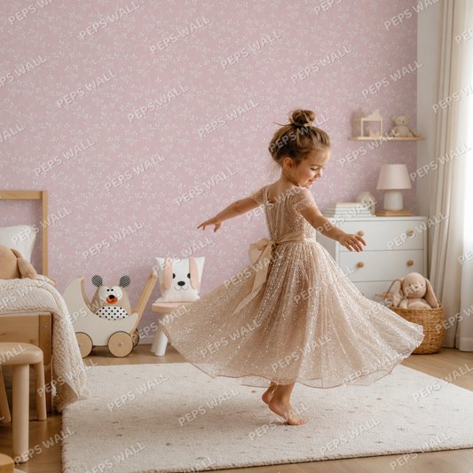 Princess White Leaves kids room wallpaper - custom mural printed and installed in Dubai