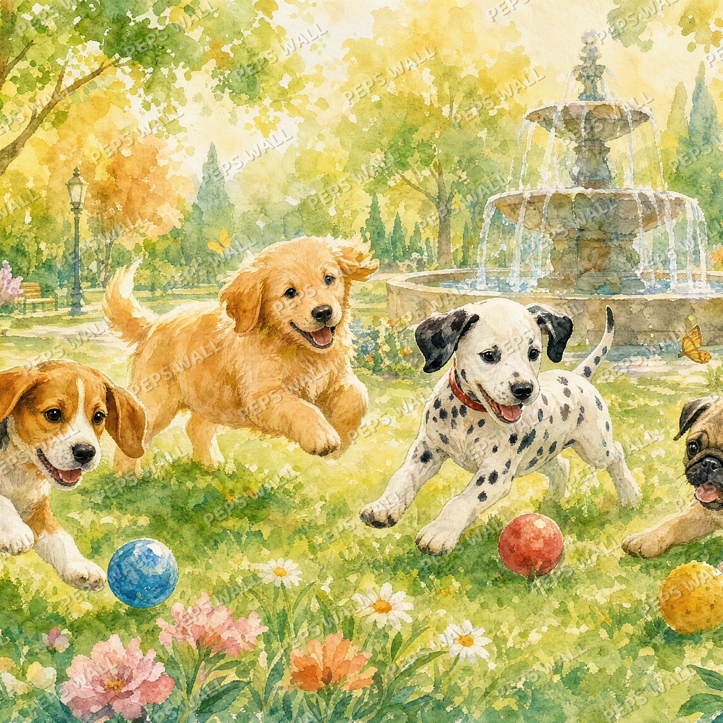 Puppy Park - Watercolor wallpaper design