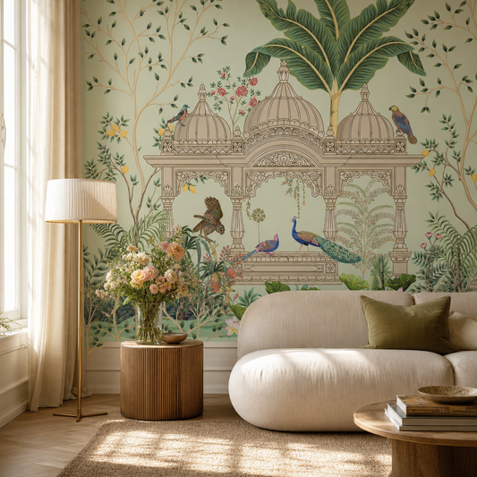 Pushkar living room wallpaper - custom mural printed and installed in Dubai