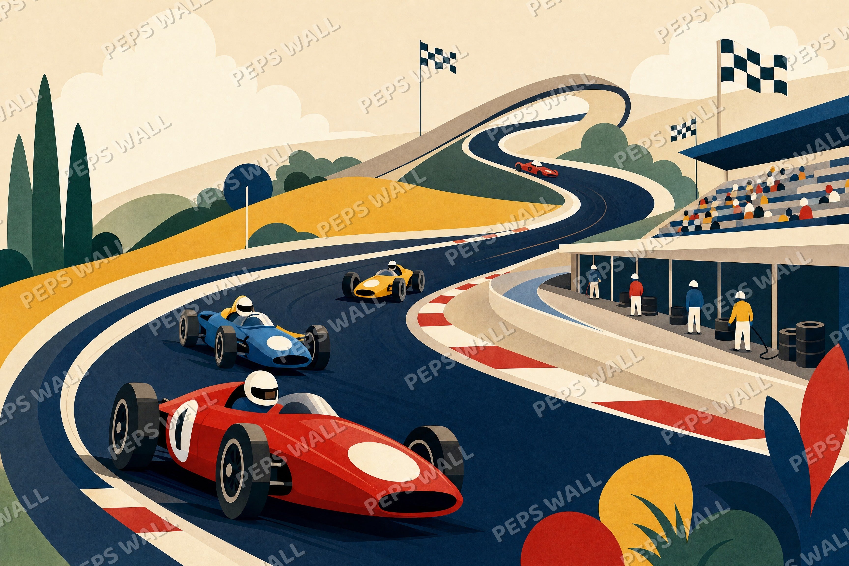 Race Track Champions - Minimalist Graphic full wall mural design