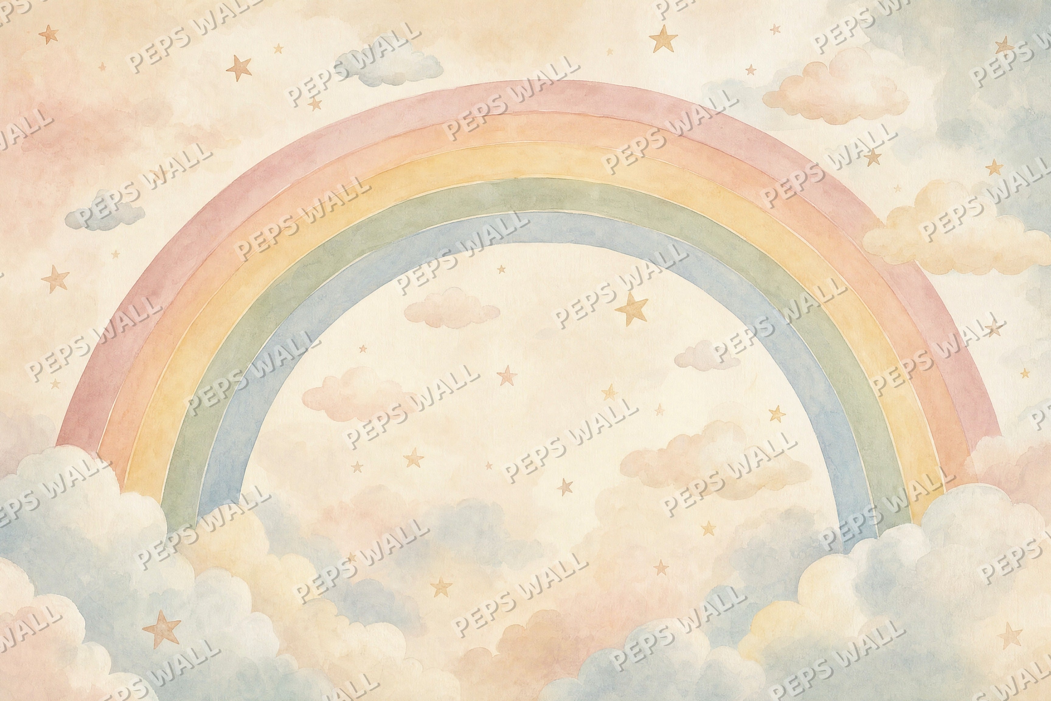 Rainbow Arc Dreams - Watercolor full wall mural design