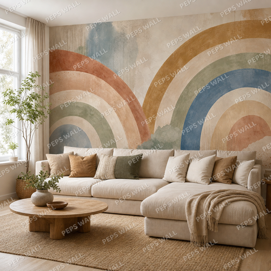 Muted Arcs wallpaper in a Dubai living room - Peps Wall