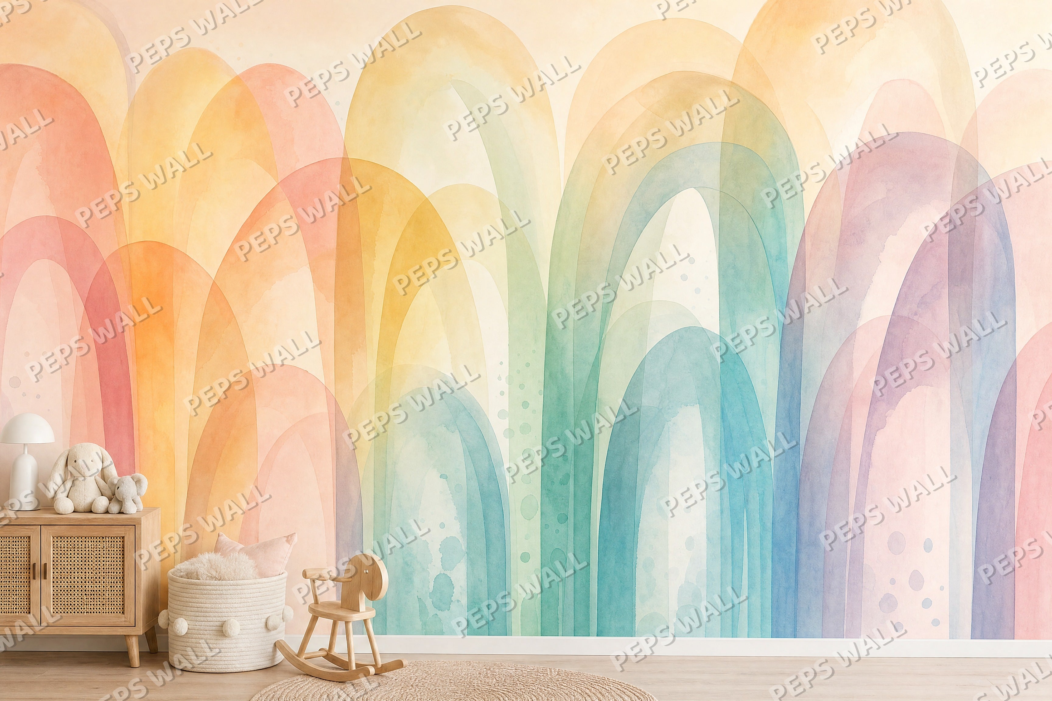 Rainbow Ribbons - Soft Abstract full wall mural design