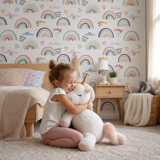 Rainbows & hearts kids room wallpaper - custom mural printed and installed in Dubai